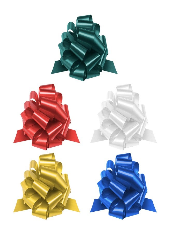 Mata1 - Pull Bows for Gifts - Assorted Colors, 9 Inch, Set of 5 - Large 9" Pull Strings for Presents - Gift Wrapping Ribbon Bows for Christmas - Image 1